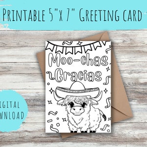 Cow Teacher Card Printable Teacher Gift INSTANT DOWNLOAD Teacher Appreciation Card Coloring Card For Teacher Highland Cow