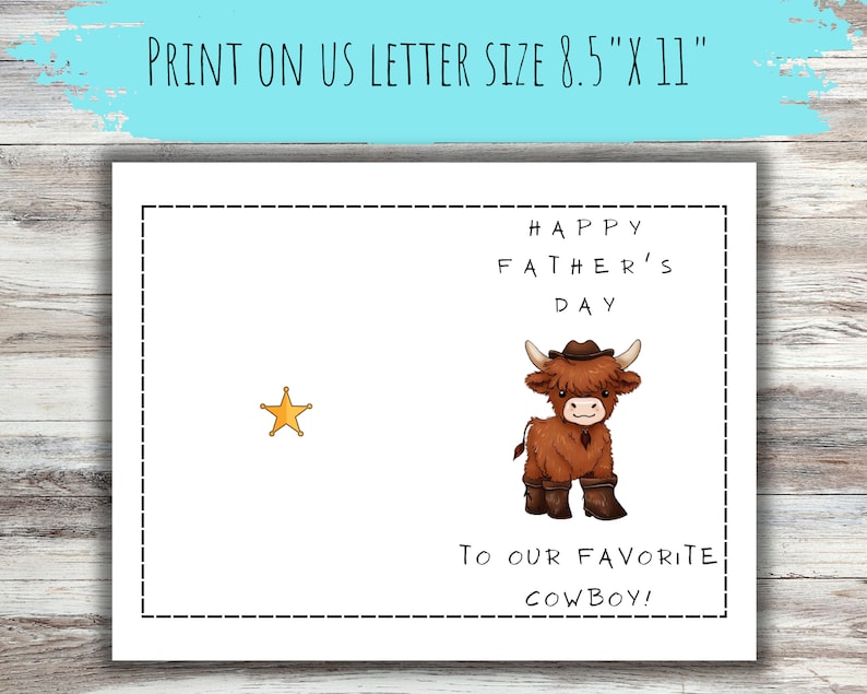 Fathers Day Card Printable Cowboy Dad Card INSTANT DOWNLOAD Father's Day Cow Card Highland Cow Card For Him Cowboy Card Printable Gift image 2
