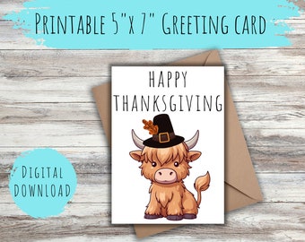 Thanksgiving Cow Card: Highland Cow Pilgrim (Digital Download)