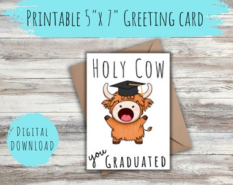 Highland Cow Graduation Card, Funny Grad Gift (Digital Download)
