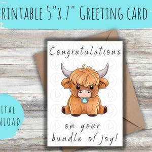 Highland Kuh Baby Karte SOFORTIGER DOWNLOAD Karte zum Ausdrucken Baby Shower Kuh Karte neue Baby Karte Highland Baby Shower Geschenk