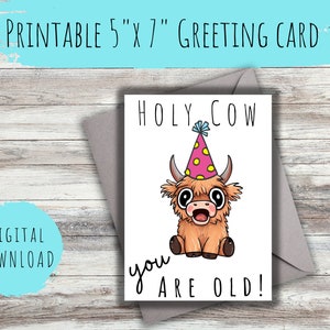Cow Birthday Card Printable Holy Cow Card Cow Gift For Birthday INSTANT DOWNLOAD Highland Cow Birthday Card