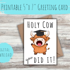 Heilige koe You Did It INSTANT DOWNLOAD Afstudeerkaart Afdrukbare afstudeerkaart Afstudeerkaart Highland Cow-kaart grappige afstudeerkaart