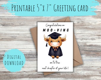 Tarjeta de graduación con vaca, regalo divertido para graduados (descarga digital)