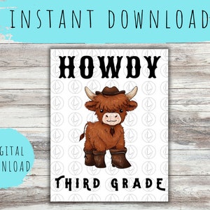 Howdy derde leerjaar Western Classroom Decor Welkom terug op School Cowboy Cow Classroom Art INSTANT DOWNLOAD