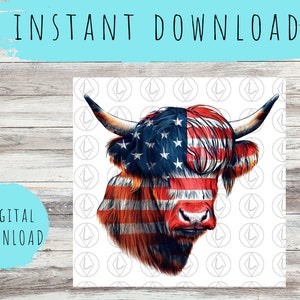 Highland Cow SVG Patriotic Cow USA Highland Cow 4th of July SVG Format Instant Download Digital File