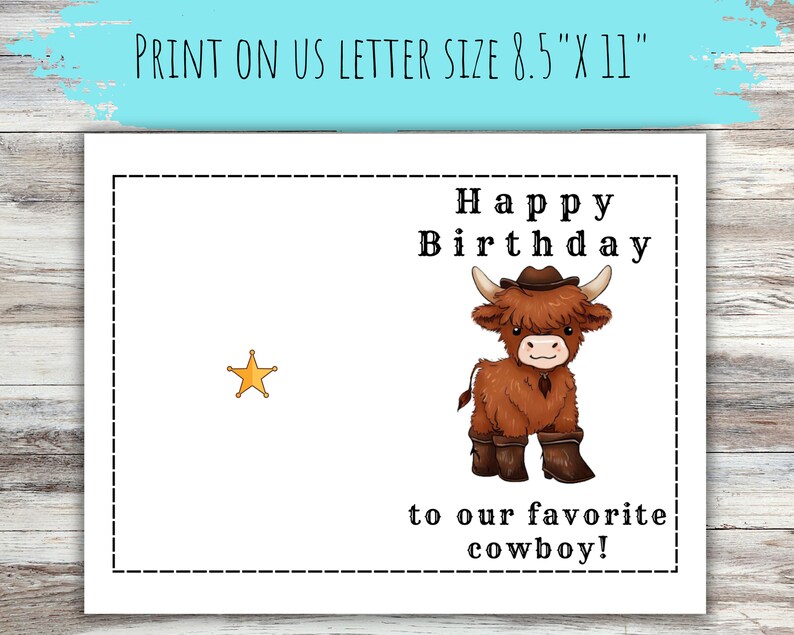 Birthday Card Printable Cowboy Card INSTANT DOWNLOAD Cow Card Highland ...