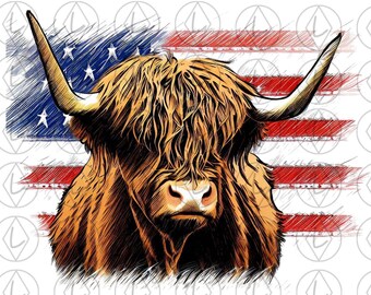 Highland Cow Instant Download Highland Cow PNG Patriotic Cow USA Highland Cows America Design