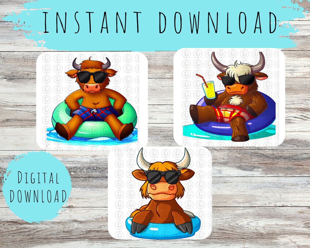 Highland Cow Friends in Tubes PNG INSTANT DOWNLOAD Cow Summer Highland