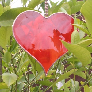 Ruby red heart stained glass suncatcher. Personalised with hand painted name if you wish. Matching chain or red ribbon. I love you gift.