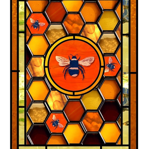 custom order stained glass bee panel