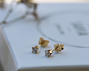 14K Gold filled 3mm ear studs | Minimal gold studs | Cubic Zirconia gold studs | Everyday wear Gold studs
