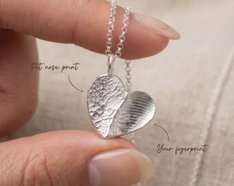 Two fingerprint heart necklace | Sterling silver fingerprint |heart necklace | At home fingerprint  |  | fingerprint jewelry