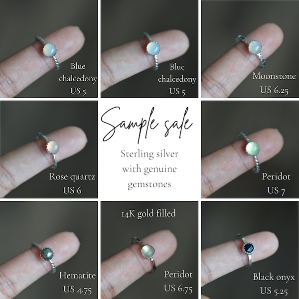 Sample sale | 9s5 sterling silver with semi precious stone rings | Handmade jewellery | Simple gemstone rings | Genuine semi precious stones