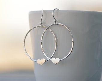Little heart Hoop dangles | 14K Gold filled heart  earrings | Handmade earrings | Dainty heart dangles | Valentines day gift | Circle hearts