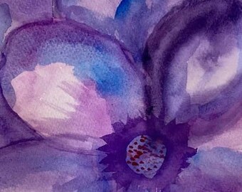 VIOLET  Original watercolor art , Wall art, Flower art , Original art signed by artist ,Purple art, Purple flower