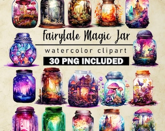 Watercolor Magic Jars PNG, Junk Journal, Mystery Manson Jars, Fantasy Clipart bundle, Fairytale magical jars, Scrapbook, Commercial Use