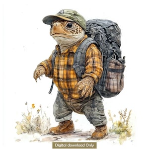 Turtle clipart Turtle Hiking Backpack watercolor art | Whimsical Turtle Illustration High Quality 11 JPGs | Paper craft | Junk journal