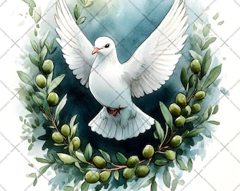 White Dove Olive Branch Clipart l Peace Dove 12 high quality JPGs l Digital Download l Watercolor Clipart l Junk Journal l Paper Craft