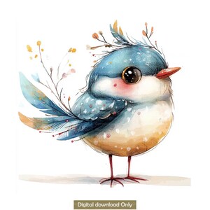 Whimsical Bird Watercolor Art | 19 High-Quality JPGs | Funny Bird Illustrations | Printable Clipart | Digital Download for Crafts and Decor