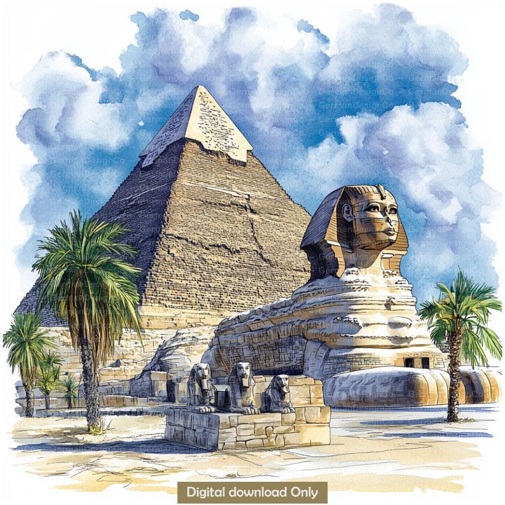 Watercolor Sphinx and Pyramids Clipart: Egypt Art (digital Download ...