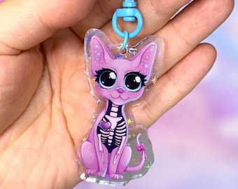 Purple Pastel Goth Kitty Sphynx Holographic Acrylic Keychain CLEARANCE DISCONTINUED