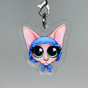 Cute Sphynx Kitty Bonnet Mini Acrylic Charm