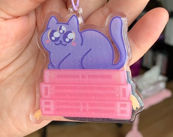Pastel Goth 3 Eyed Kitty Glitter Acrylic Keychain