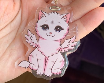 Pastel Kawaii Vintage Angel Cat Cute Glitter Acrylic Keychain - Etsy