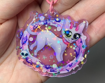 Pastel Goth Kitty Holographic Acrylic Keychain CLEARANCE DISCONTINUED