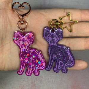 Sphynx Cat Purple Resin Keychain Cute