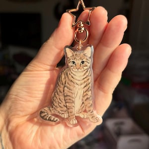 Brown Shorthair Tabby Cat Glitter Acrylic Keychain