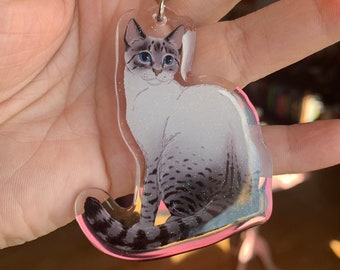 Lynx Point Siamese Glitter Acrylic Keychain