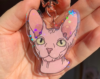 Sphynx Cat Holographic Acrylic Keychain