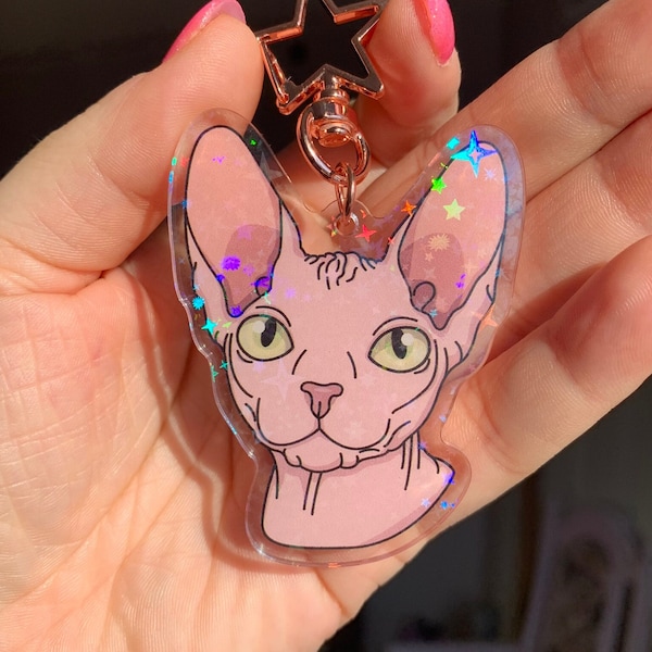 Sphynx Cat Holographic Acrylic Keychain