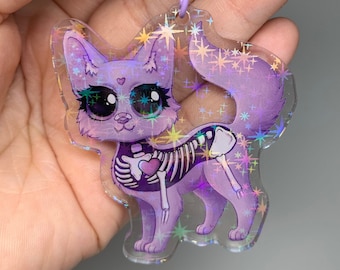 Purple Pastel Goth Kitty Kawaii Holographic Acrylic Keychain CLEARANCE DISCONTINUED