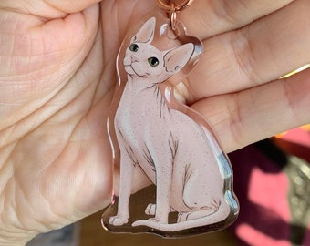 Sphynx Cat Glitter Acrylic Keychain