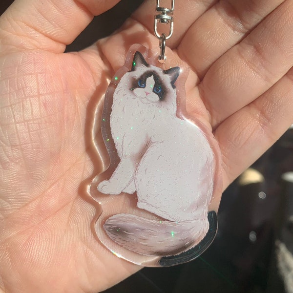 Ragdoll Cat Glitter Acrylic Keychain
