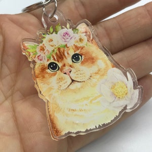 Cat Lover Keychain with flower crown