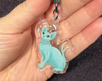 Sphynx Alien Kitty Ripple Acrylic Keychain