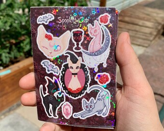 Sphynx Cat Holographic Vampire Glam MINI Sticker Sheet