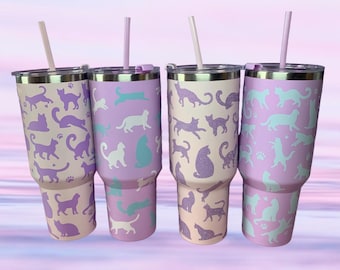 Pastelkleurige katten 40oz. Roestvrijstalen geïsoleerde beker, schattig vinyl
