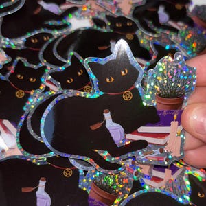 Witchy Kitty Kitty Holographic Sticker Waterproof