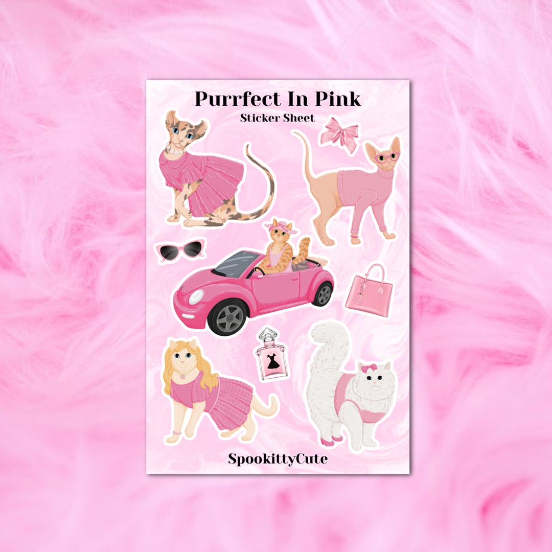 Purrrfect Sticker Purrfect in Pink Cats Sticker Sheet - Etsy