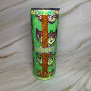 Witchy Green Witches Cat Glitter Resin Skinny Tumbler