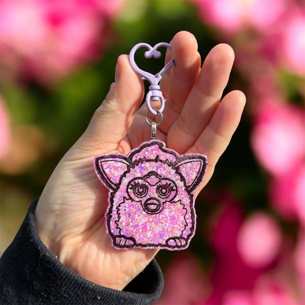 Furby Toy Kitty Pinkz Glitter Resin Keychain