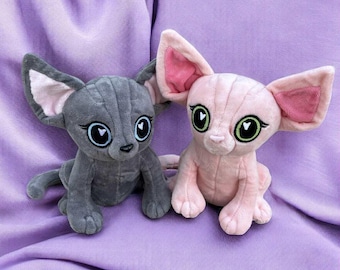 Sphynx Kawaii Cute Plush Dark and Beige 8 Inches Hairless Sphinx Cat Plushie Stuffed Animal
