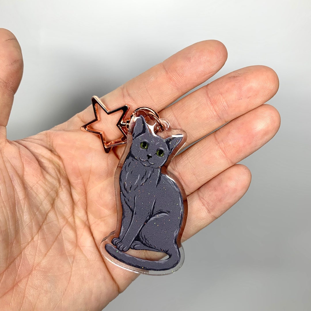 Russian Blue Cat Glitter Acrylic Keychain - Etsy