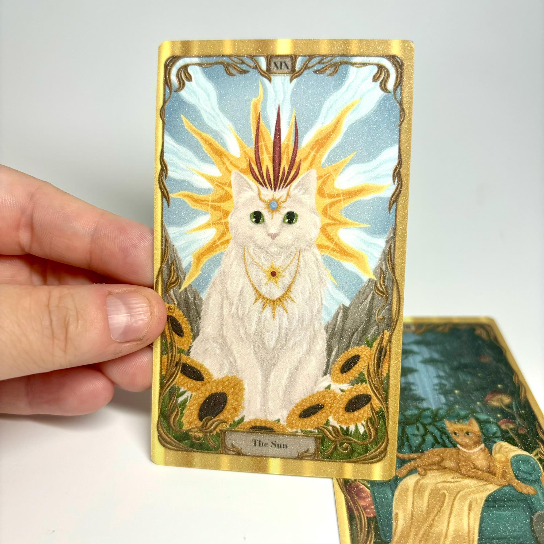 キラキラ輝くタロットカードプリント猫の美しいアートプリントカード女