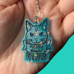Mini Cat Blue themed Glitter Resin Keychain